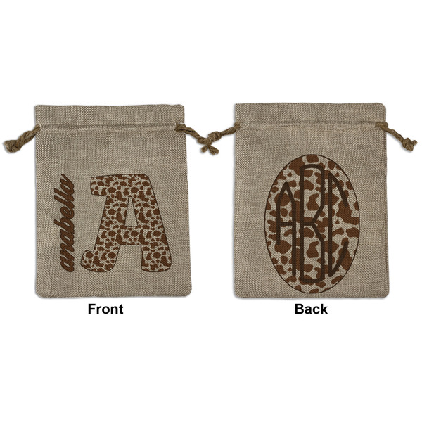 Custom Cow Print Medium Burlap Gift Bag - Front & Back (Personalized)