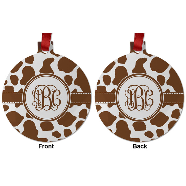Cow Print Metal Ball Ornament - Front and Back