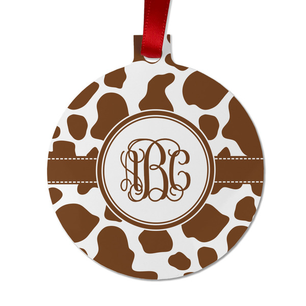 Custom Cow Print Metal Ball Ornament - Double Sided w/ Monogram