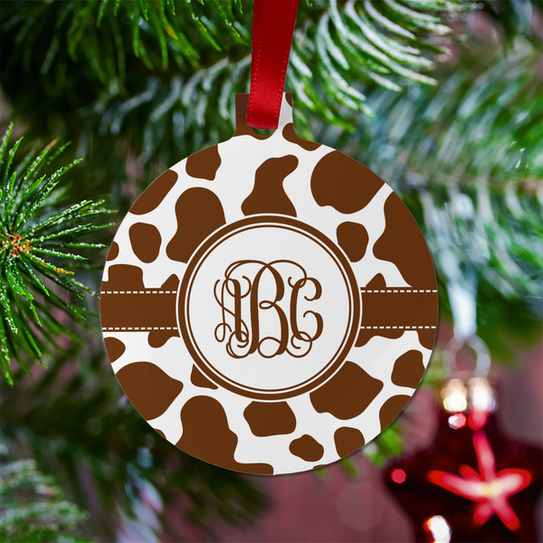 Cow Print Metal Ball Ornament - Lifestyle