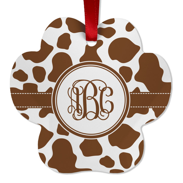 Custom Cow Print Metal Paw Ornament - Double Sided w/ Monogram