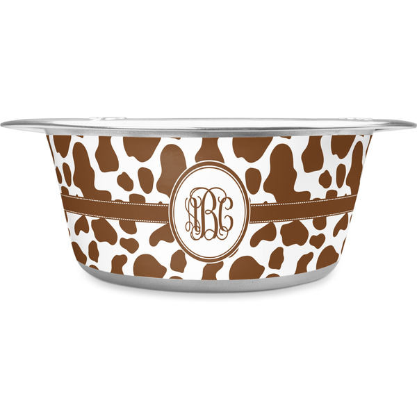 Custom Cow Print Stainless Steel Dog Bowl - Large (Personalized)