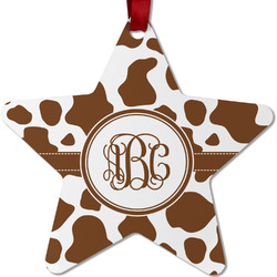 Cow Print Metal Star Ornament - Double Sided w/ Monogram