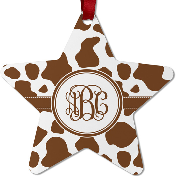 Custom Cow Print Metal Star Ornament - Double Sided w/ Monogram