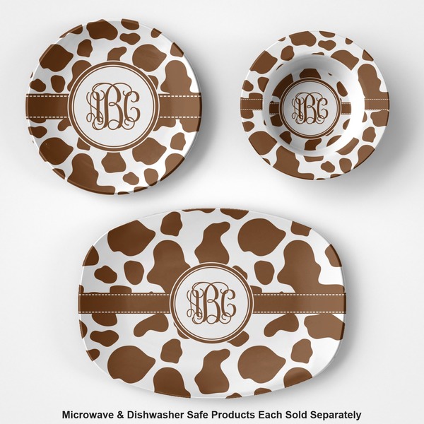 Cow Print Microwave & Dishwasher Safe CP Plastic Dishware - Group