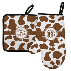 Cow Print Left Oven Mitt & Pot Holder Set w/ Monogram