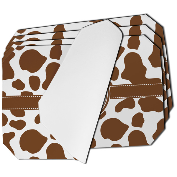 Custom Cow Print Dining Table Mat - Octagon - Set of 4 (Single-Sided) w/ Monogram