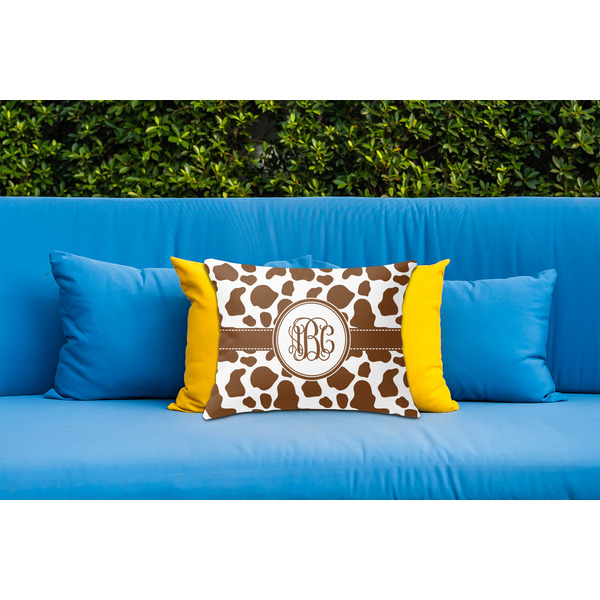 Cow Print Outdoor Throw Pillow  - LIFESTYLE (Rectangular - 20x14)
