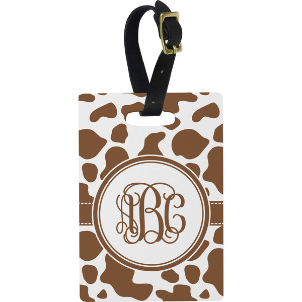 Custom Cow Print Plastic Luggage Tag - Rectangular w/ Monogram
