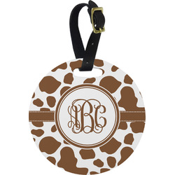 Cow Print Plastic Luggage Tag - Round (Personalized)