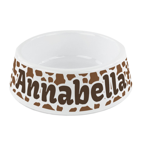 Custom Cow Print Plastic Dog Bowl - Small (Personalized)