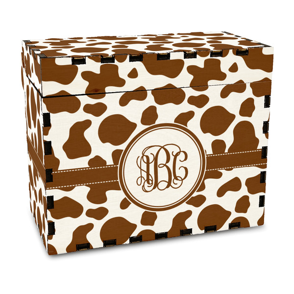 Custom Cow Print Wood Recipe Box - Full Color Print (Personalized)
