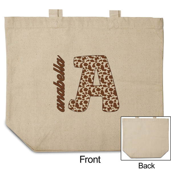 Cow Print Reusable Cotton Grocery Bag - Front & Back View