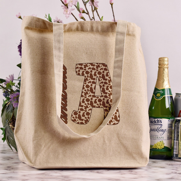Cow Print Reusable Cotton Grocery Bag - In Context