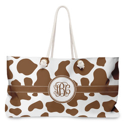 Cow Print Large Tote Bag with Rope Handles (Personalized)