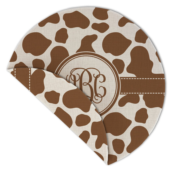 Cow Print Round Linen Placemats - Front (folded corner double sided)