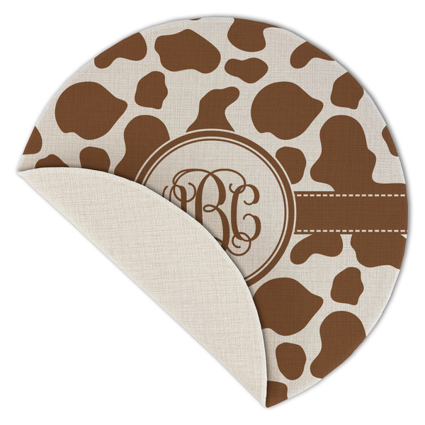 Cow Print Round Linen Placemats - Front (folded corner single sided)