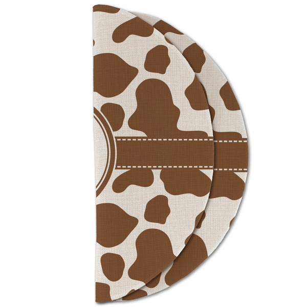 Cow Print Round Linen Placemats - HALF FOLDED (double sided)