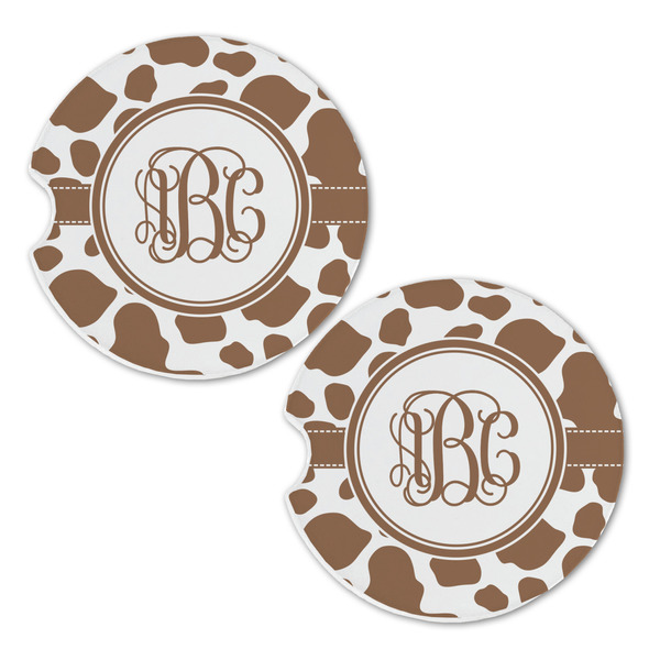 Cow Print Sandstone Car Coasters - Set of 2