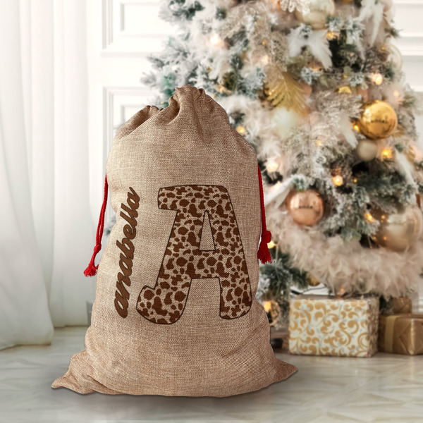 Cow Print Santa Bag - Front (stuffed)