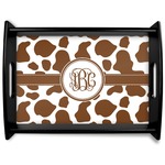 Cow Print Black Wooden Tray - Large (Personalized)