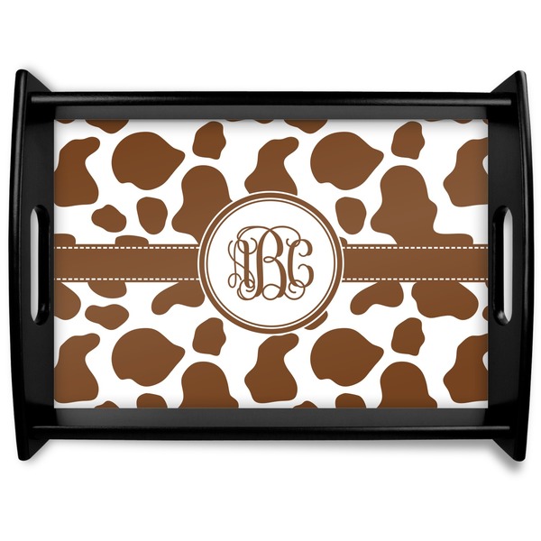 Custom Cow Print Black Wooden Tray - Large (Personalized)