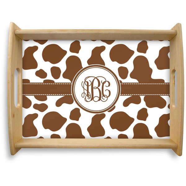 Custom Cow Print Natural Wooden Tray - Large (Personalized)