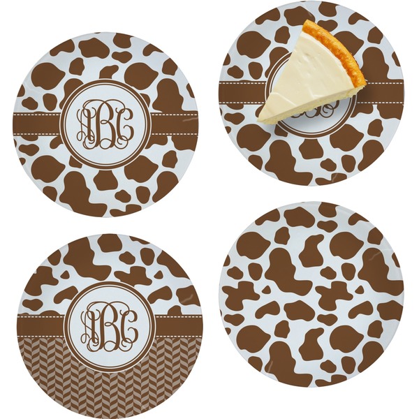 Custom Cow Print Set of 4 Glass Appetizer / Dessert Plate 8" (Personalized)