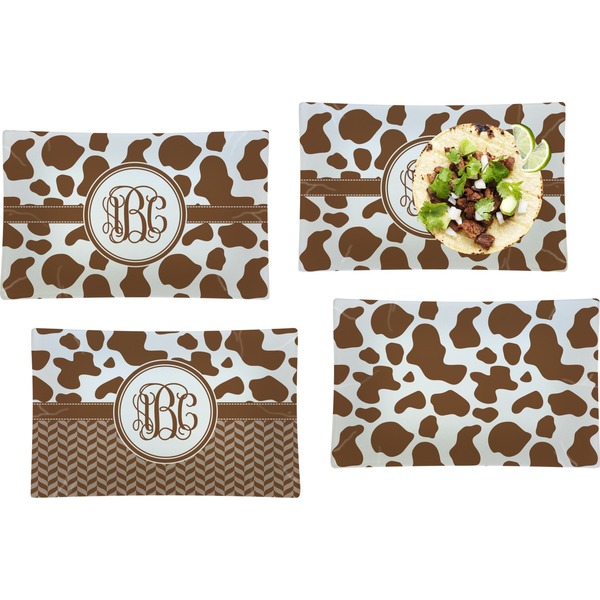 Custom Cow Print Set of 4 Glass Rectangular Lunch / Dinner Plate (Personalized)
