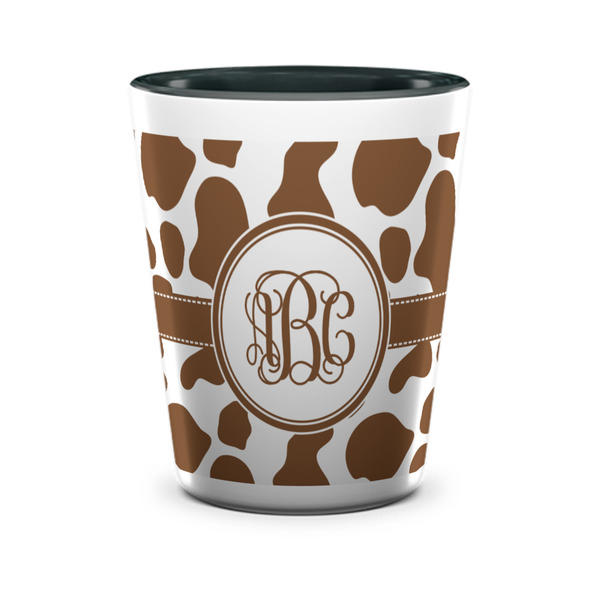 Custom Cow Print Ceramic Shot Glass - 1.5 oz - Two Tone - Set of 4 (Personalized)