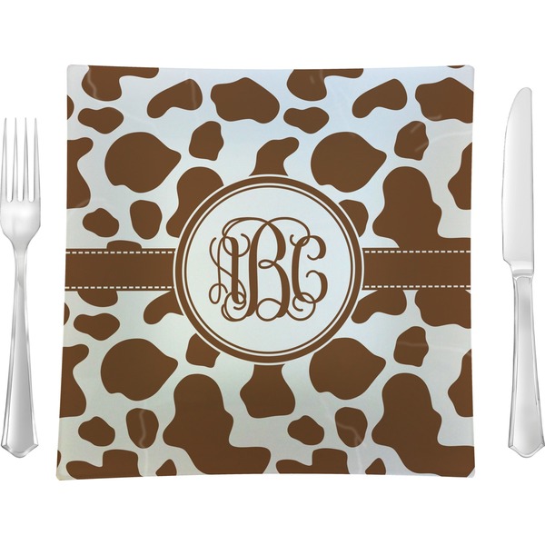 Custom Cow Print 9.5" Glass Square Lunch / Dinner Plate- Single or Set of 4 (Personalized)