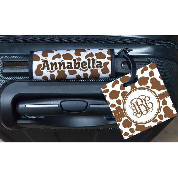Cow Print Square Luggage Tag & Handle Wrap - In Context