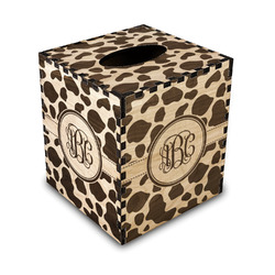 Cow Print Wood Tissue Box Cover - Square (Personalized)