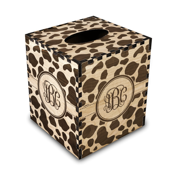 Custom Cow Print Wood Tissue Box Cover - Square (Personalized)