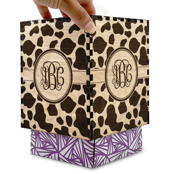 Cow Print Square Tissue Box Covers - Wood - with box