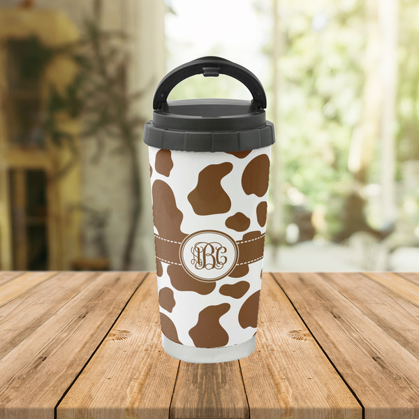 Cow Print Stainless Steel Travel Cup Lifestyle