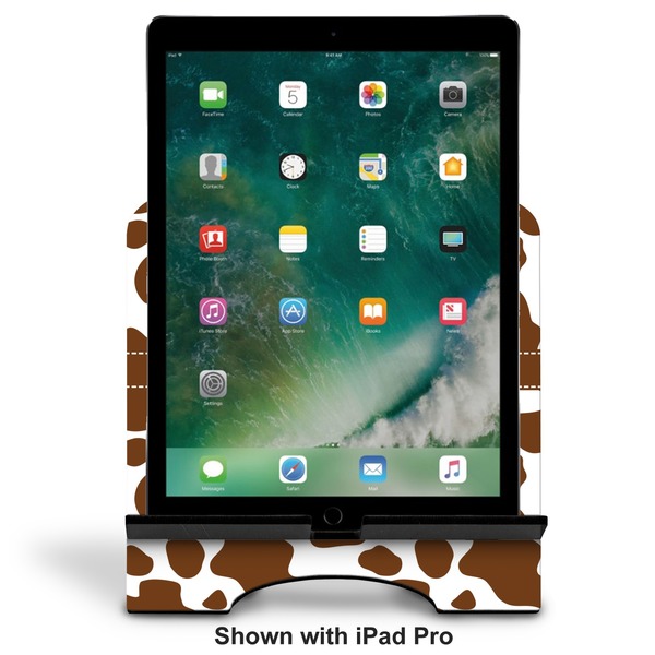 Cow Print Stylized Tablet Stand - Front with ipad