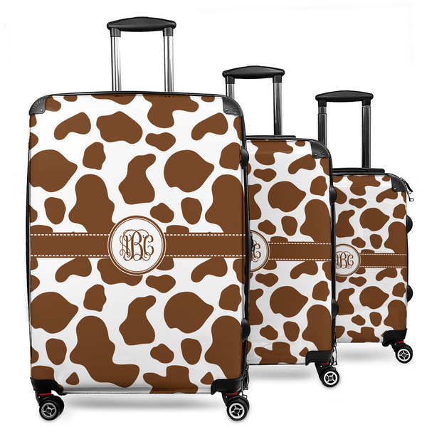 Custom Cow Print 3 Piece Luggage Set - 20" Carry On, 24" Medium Checked, 28" Large Checked (Personalized)