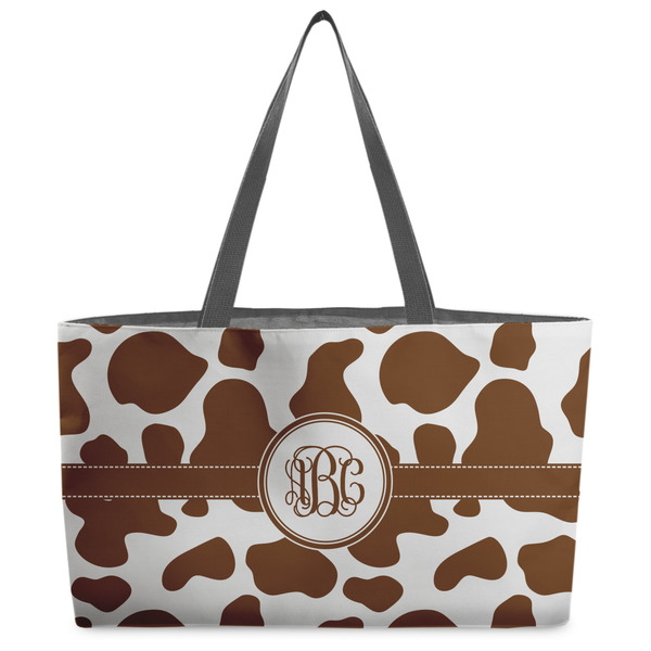 Custom Cow Print Beach Totes Bag - w/ Black Handles (Personalized)