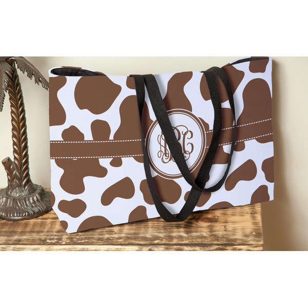 Cow Print Tote w/Black Handles - Lifestyle View