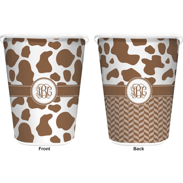 Cow Print Trash Can White - Front and Back - Apvl
