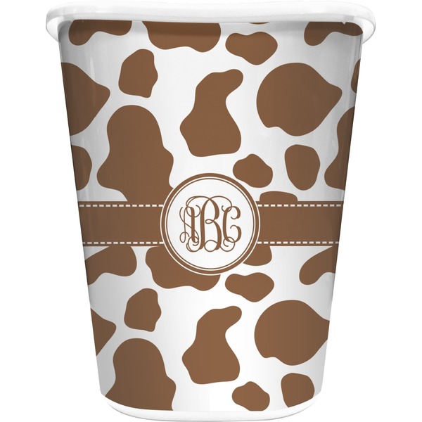 Custom Cow Print Waste Basket - Double Sided (White) (Personalized)