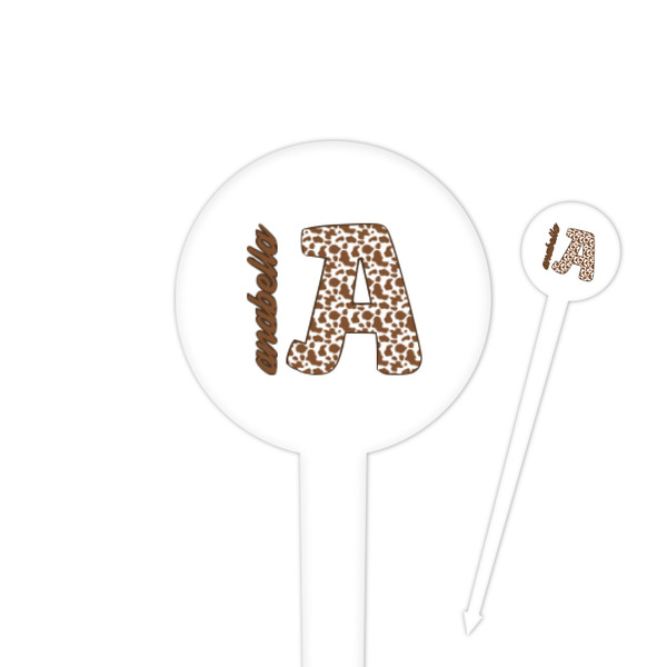 Custom Cow Print 4" Round Plastic Food Picks - White - Single Sided (Personalized)