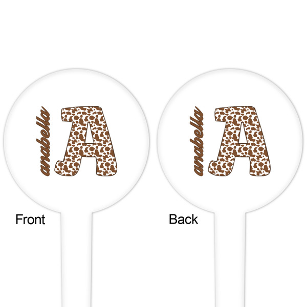 Cow Print White Plastic 4" Food Pick - Round - Double Sided - Front & Back