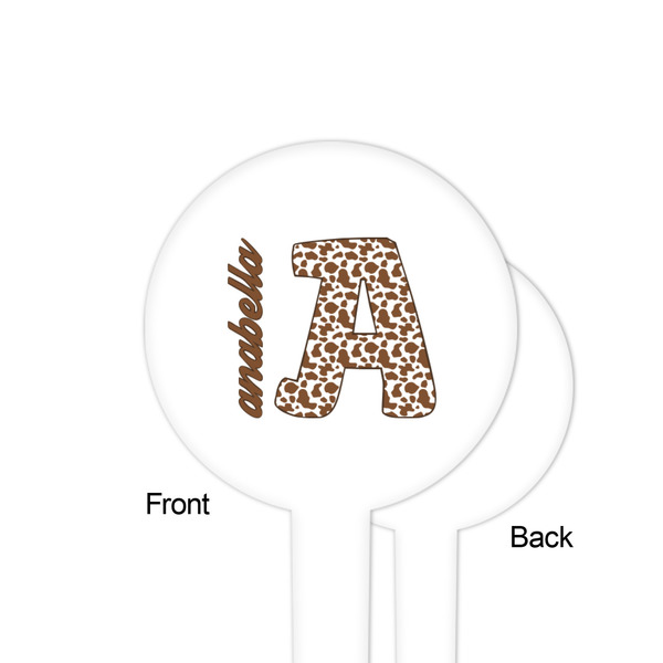 Cow Print White Plastic 4" Food Pick - Round - Single Sided - Front & Back