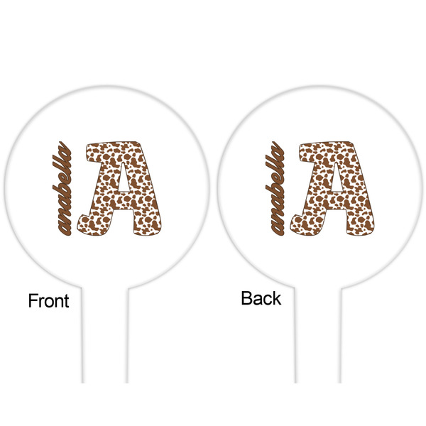 Cow Print White Plastic 6" Food Pick - Round - Double Sided - Front & Back