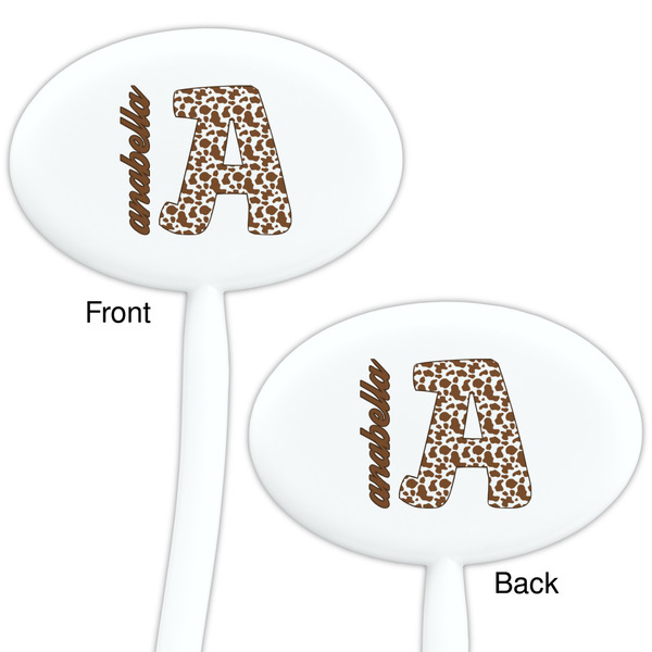 Cow Print White Plastic 7" Stir Stick - Double Sided - Oval - Front & Back
