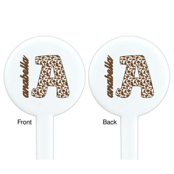Cow Print White Plastic 7" Stir Stick - Double Sided - Round - Front & Back
