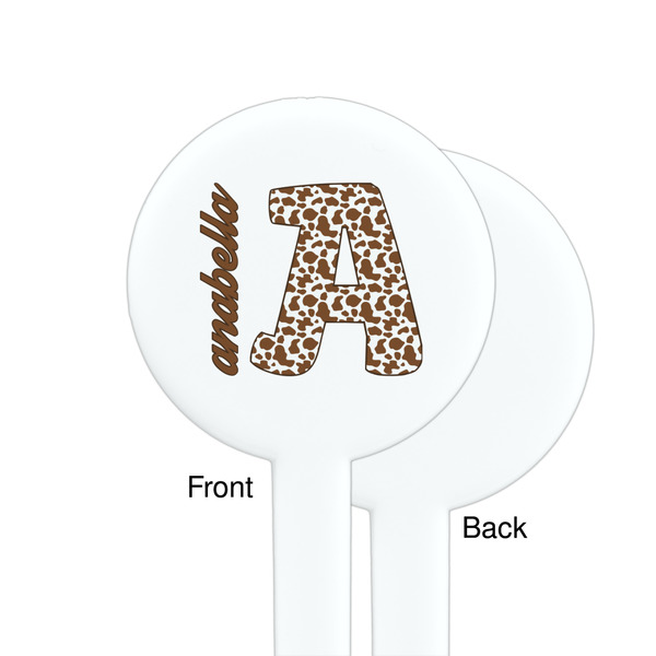 Cow Print White Plastic 7" Stir Stick - Single Sided - Round - Front & Back