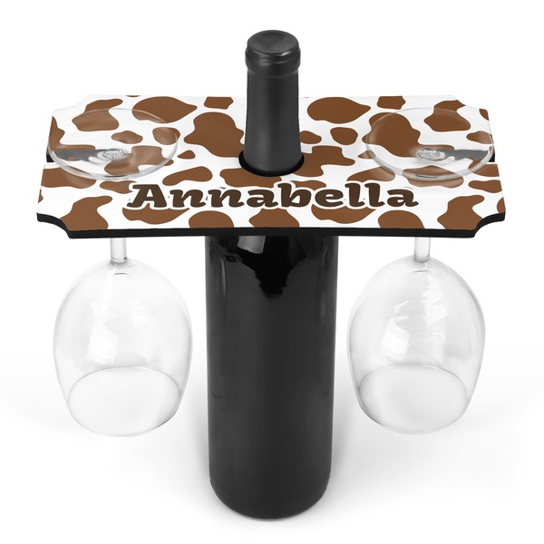 Custom Cow Print Wine Bottle & Glass Holder (Personalized)